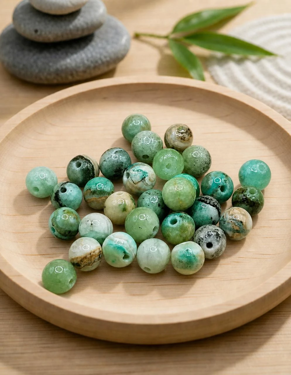 Lot de 30 perles en verre verte (NAT6-99)